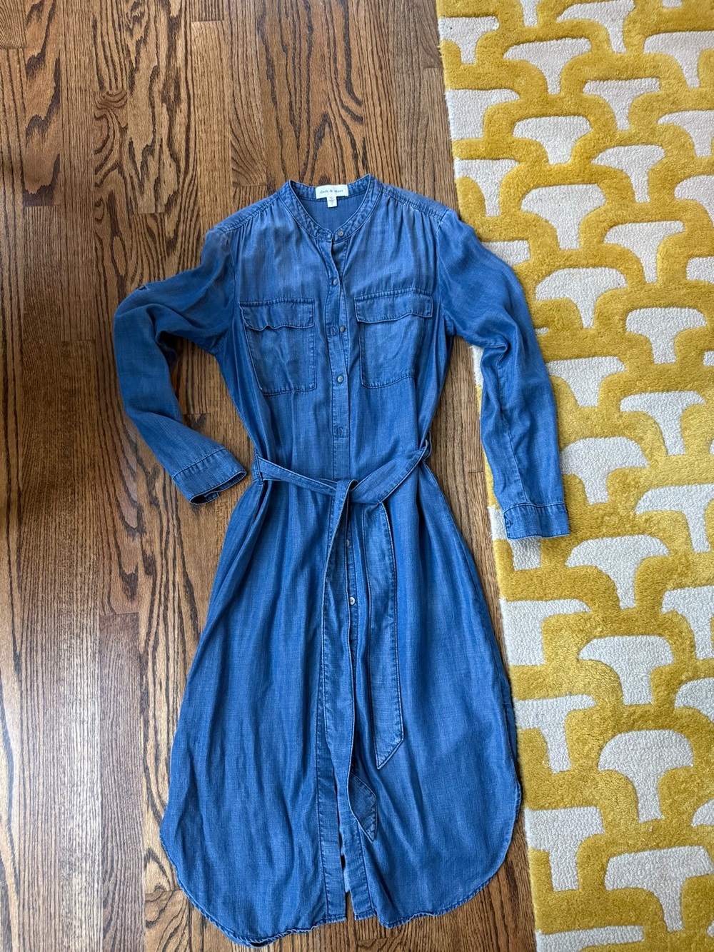 cloth & stone Blue Chambray Shirt Dress with Tie Belt